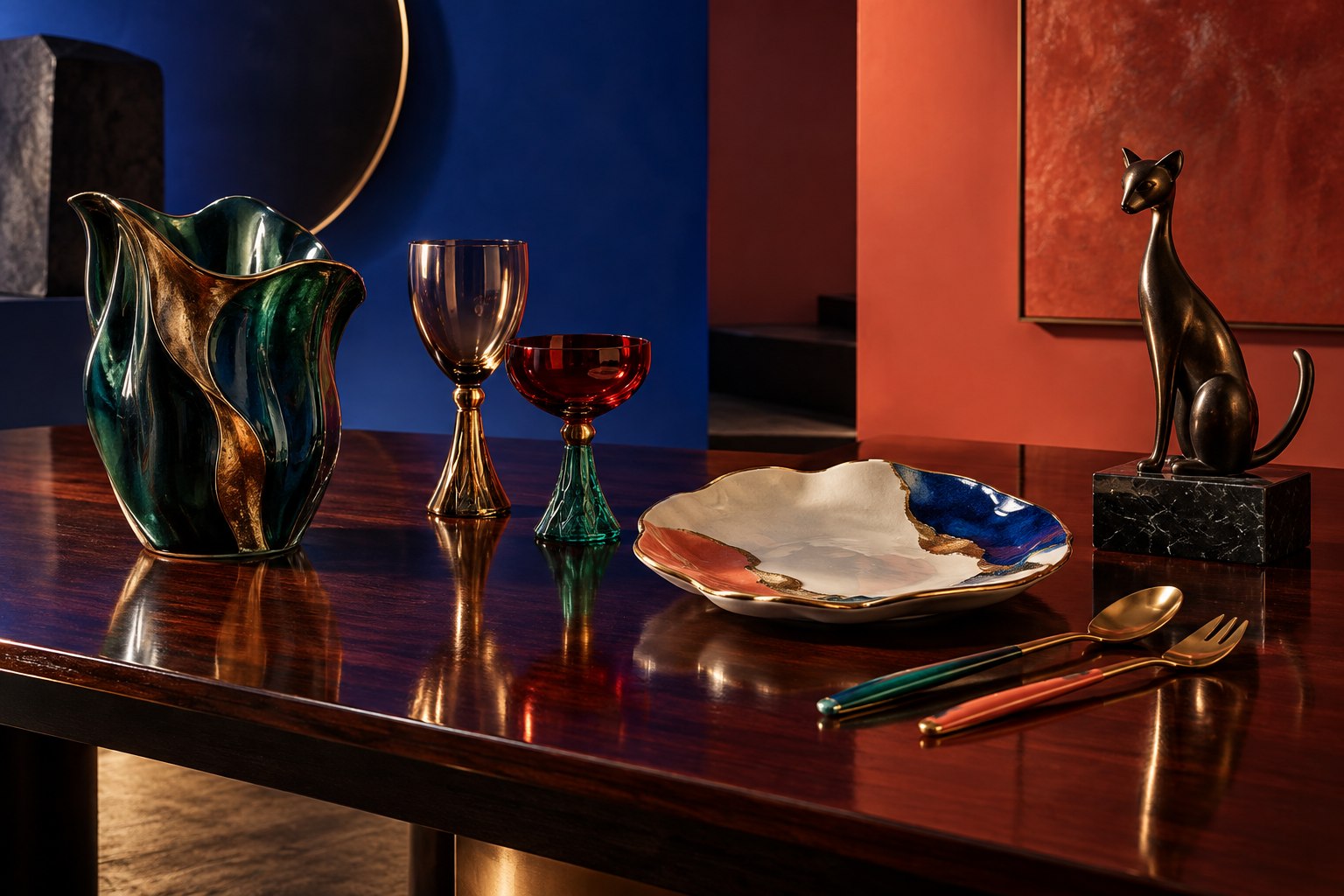 Colourful collectible objects arranged in a private interior